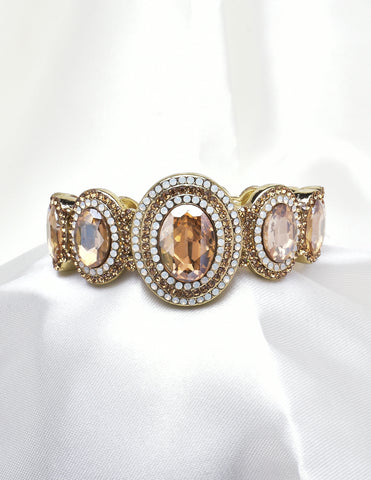 FANCY OVAL CRYSTAL COMBINATION CUFF BRACELET_8 colors