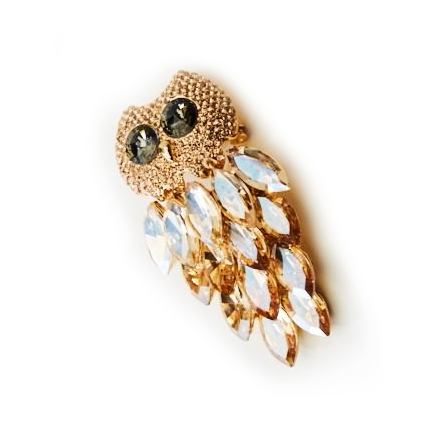 Owl Leaf Crystal Pendant Brooch