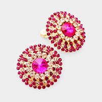 Crystal Round Evening Clip On Earrings_6 colors