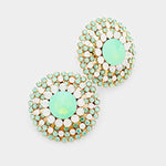 Crystal Round Evening Clip On Earrings_6 colors