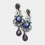 Floral Teardrop Fancy Crystal Dangle Evening Earrings_6 colors