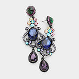 Floral Teardrop Fancy Crystal Dangle Evening Earrings_6 colors