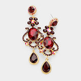 Floral Teardrop Fancy Crystal Dangle Evening Earrings_6 colors