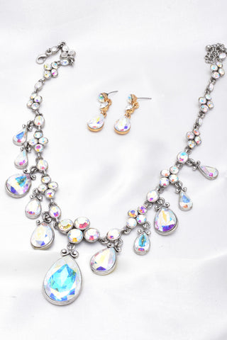 Tear drop fancy crystal Victorian Necklace_4 colors