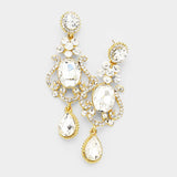 Floral Teardrop Fancy Crystal Dangle Evening Earrings_6 colors