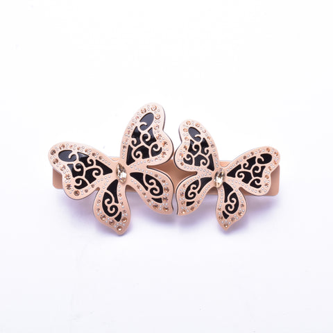 French style Acrylic & crystal Double Butterfly Hair Barrette