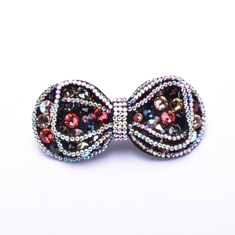 Elegant Stretch fabric triple Bow-tie fancy crystal Hair Barrette