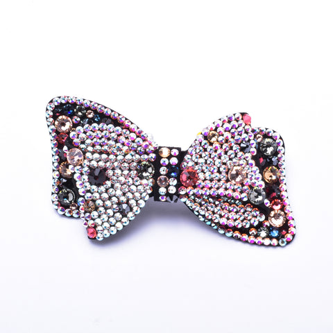 Elegant Stretch fabric Double Bow-tie fancy crystal Hair Barrette