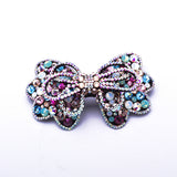 Elegant Stretch fabric Double Bow-tie fancy crystal Hair Barrette