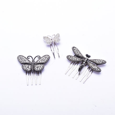 Butterfly & Dragonfly Metal Crystal Combs (3 PCS/ Pack)