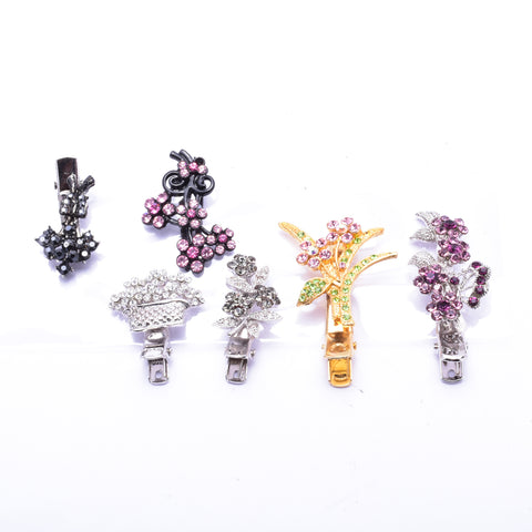 Assort Flower Fancy crystal small Alligator Hair Clip ( 6 pcs / Pack)