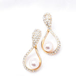 Fancy open Tear drop Crystal & Fresh Pearl Earring_3 colors