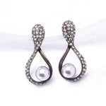 Fancy open Tear drop Crystal & Fresh Pearl Earring_3 colors