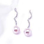 Fancy Line Crystal & Fresh Pearl Earring_3 colors