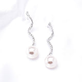 Fancy Line Crystal & Fresh Pearl Earring_3 colors