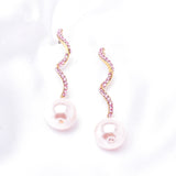 Fancy Line Crystal & Fresh Pearl Earring_3 colors