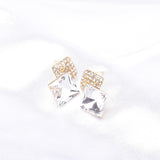 Elegant double Square Fancy Crystal Earring_3 colors