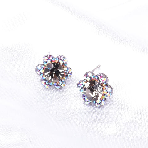 Cute Flower Button Crystal Earring_2 colors