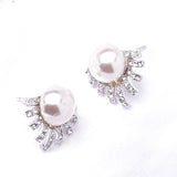 Small Cute Fan shape Crystal & Fresh Pearl Earring_2 colors