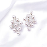 Fancy Diamond Shape Fresh Pearl & Crystal Earring_2 colors