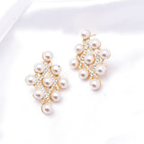 Fancy Diamond Shape Fresh Pearl & Crystal Earring_2 colors