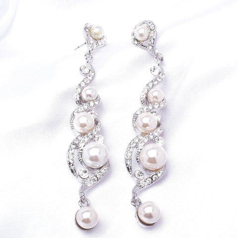 Elegant Long drop Fresh Pearl & Crystal Earring_2 colors