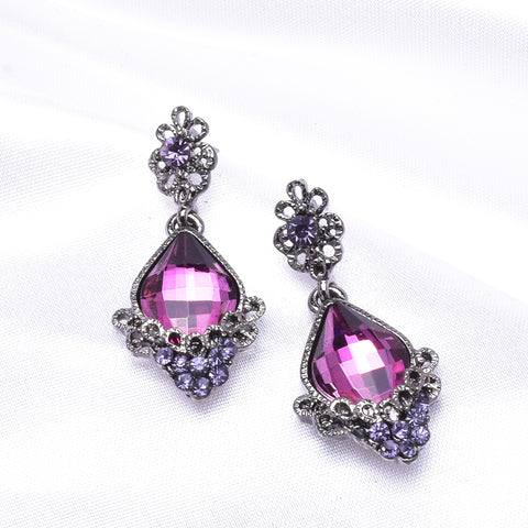 Victorian Filigree Crystal Dangle Earring_4 colors