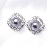 Elegant Square Fancy Crystal & Fresh water Pearl Earring_3 colors