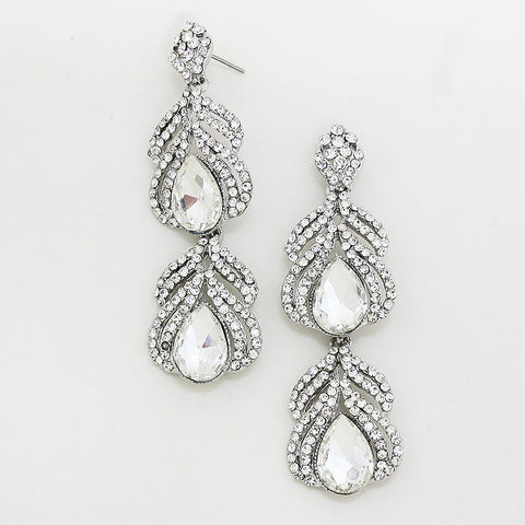 Elegant double tear drop crystal Earring_4 colors