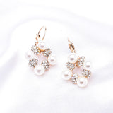 Elegant Square Circle Pearl & Crystal Euro Wire Earring_6 colors