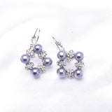 Elegant Square Circle Pearl & Crystal Euro Wire Earring_6 colors