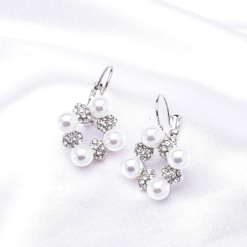 Elegant Square Circle Pearl & Crystal Euro Wire Earring_6 colors