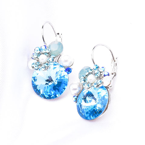 Elegant Round Crystal & Flower Euro Wire Earring_3 colors