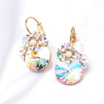 Elegant Round Crystal & Flower Euro Wire Earring_3 colors