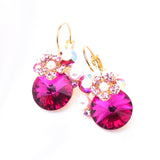 Elegant Round Crystal & Flower Euro Wire Earring_3 colors