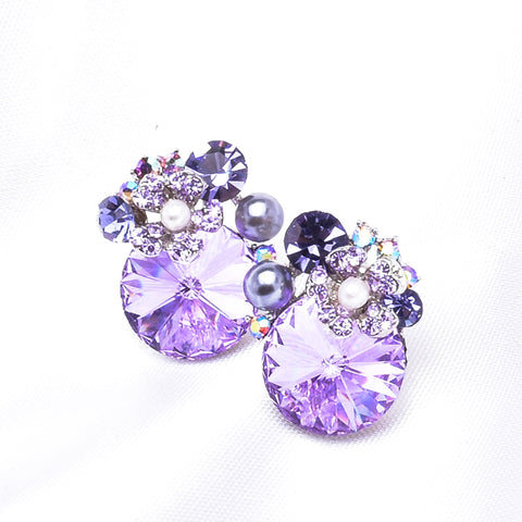 Elegant Round Crystal & Flower Earring_9 colors