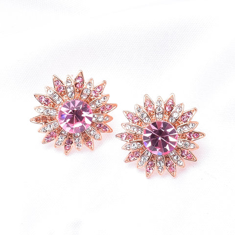 Elegant Round Crystal & Flower Earring_8 colors