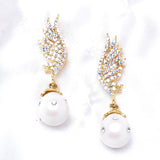 Angel Wing Embellished fresh water Pearl & Crystal Earring_6 colors