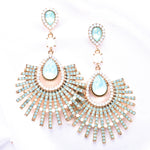 Fancy tear drop Fan Crystal Evening Earrings_15 colors