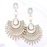 Fancy tear drop Fan Crystal Evening Earrings_15 colors