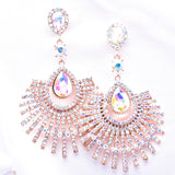 Fancy tear drop Fan Crystal Evening Earrings_15 colors