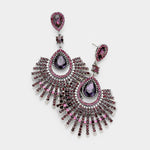 Fancy tear drop Fan Crystal Evening Earrings_15 colors