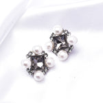 Victorian Square Fancy Crystal & Fresh Pearl Earring_2 colors