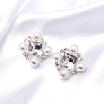 Victorian Square Fancy Crystal & Fresh Pearl Earring_2 colors