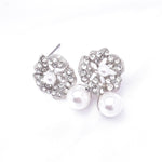 Charming Flower Crystal & Fresh Pearl Earring_4 colors