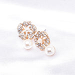 Charming Flower Crystal & Fresh Pearl Earring_4 colors