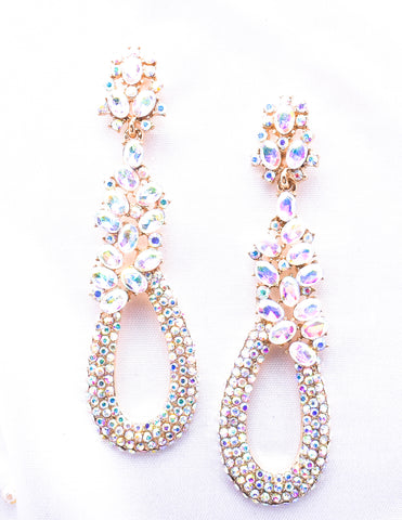 Elegant oval fancy cluster crystal earring_4 colors