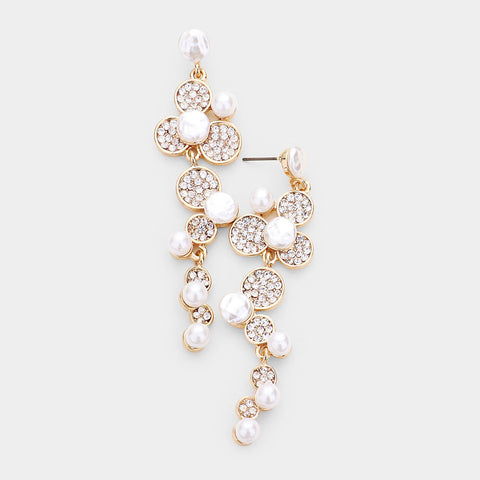 Elegant Crystal Floral Drop Pearl Earring_2 colors