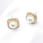 Charming Square Crystal & Fresh Pearl Earring_2 colors