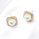 Charming Square Crystal & Fresh Pearl Earring_2 colors